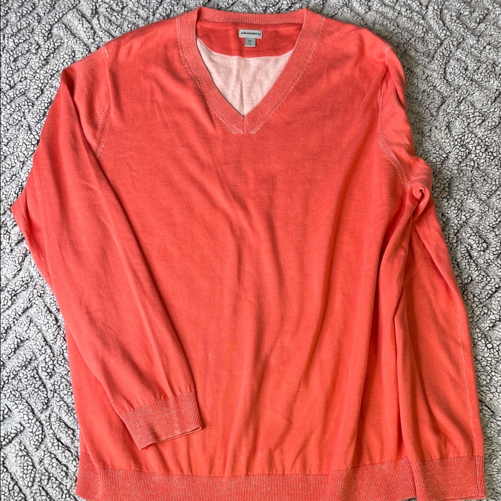 Ashworth Men's V-Neck Sweater in Coral